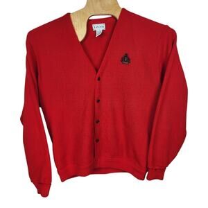 Vtg IZOD Knit Cardigan Sweater Men's XL Red Acrylic Crest